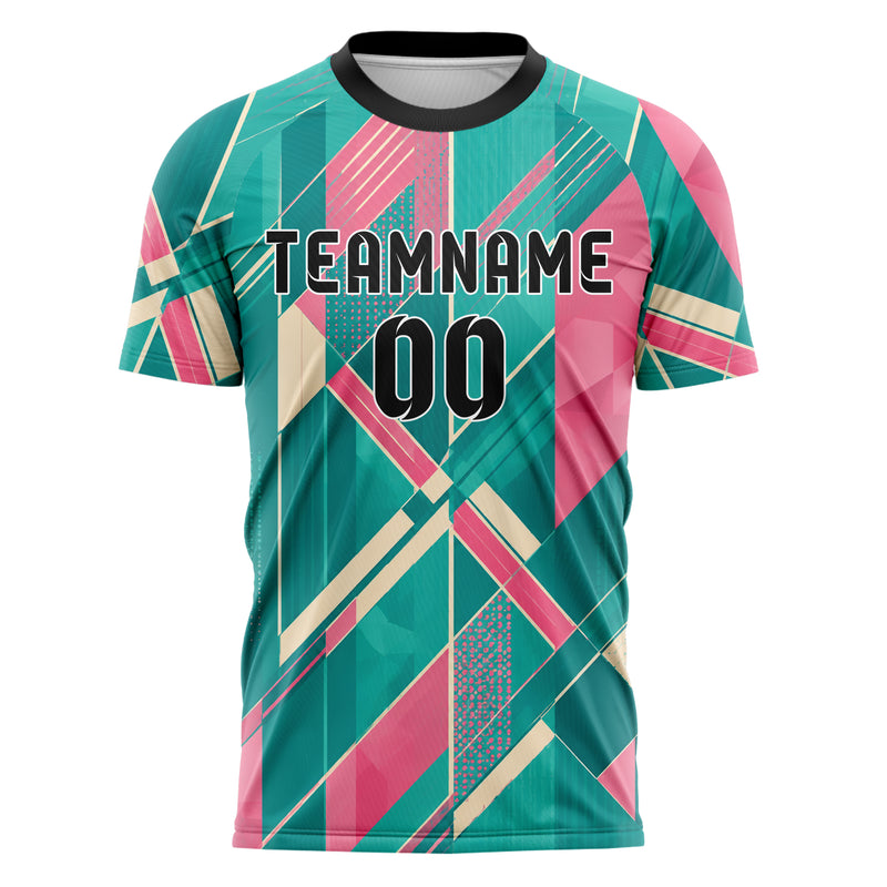 Petrol lebendiges Streifen interlocking diagonal Grid Design 13-0076 individuelles Fußballtrikot front
