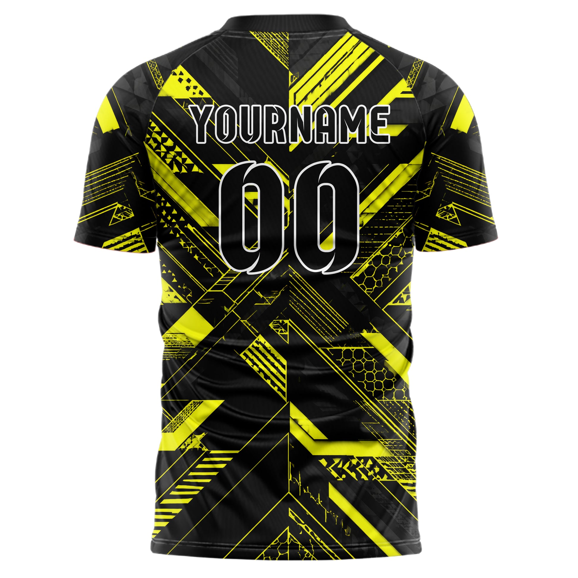 Schwarz neonfarbenes Streifen interlocking diagonal Grid Design 13-0124 individuelles Fußballtrikot back