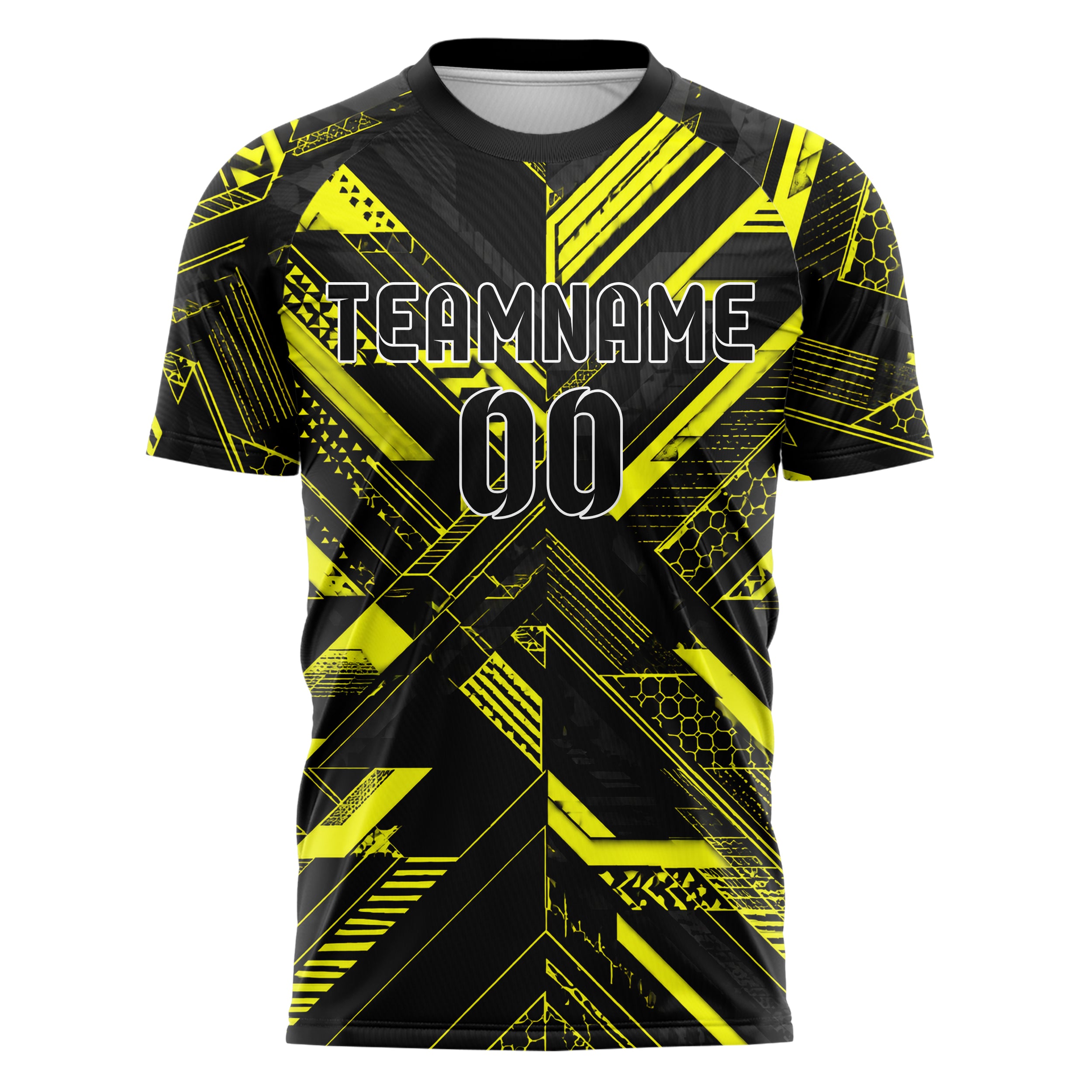 Schwarz neonfarbenes Streifen interlocking diagonal Grid Design 13-0124 individuelles Fußballtrikot front