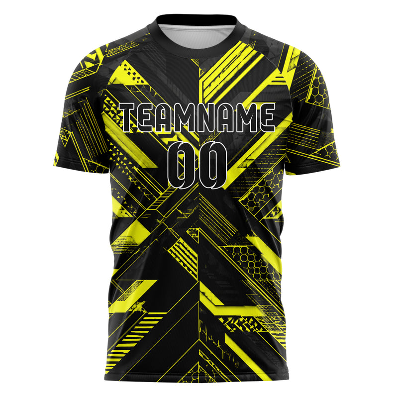 Schwarz neonfarbenes Streifen interlocking diagonal Grid Design 13-0124 individuelles Fußballtrikot front