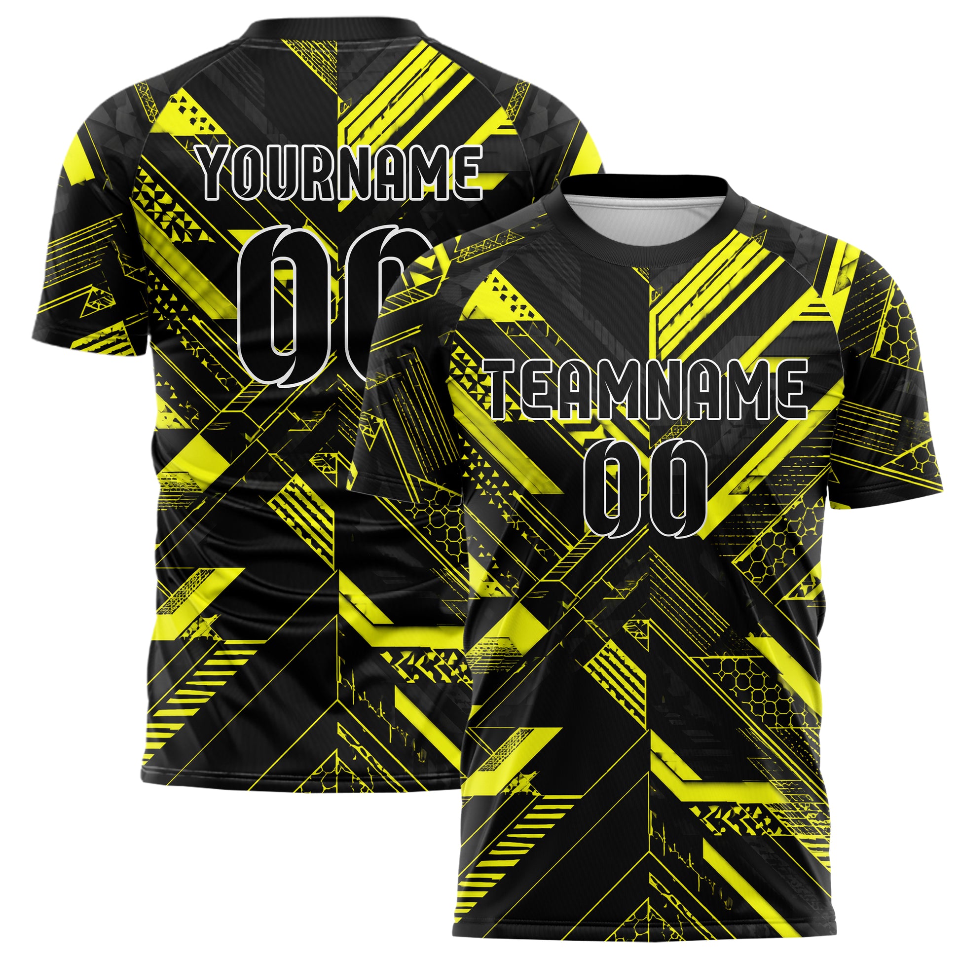 Schwarz neonfarbenes Streifen interlocking diagonal Grid Design 13-0124 individuelles Fußballtrikot main