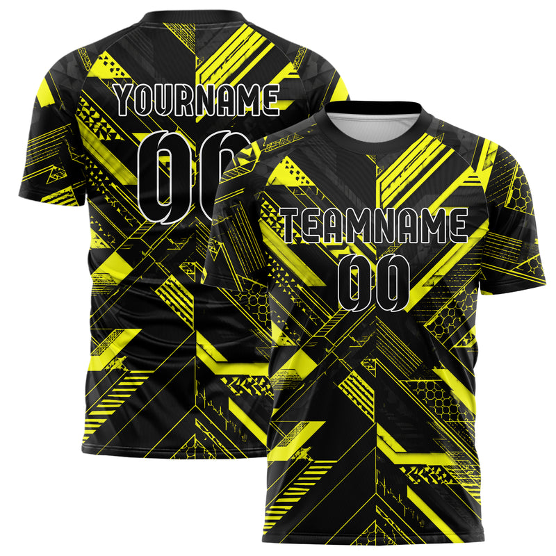 Schwarz neonfarbenes Streifen interlocking diagonal Grid Design 13-0124 individuelles Fußballtrikot main