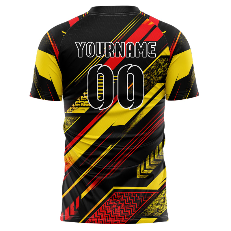 Schwarz lebendiges Streifen Streifen mit Polygon Akzenten Design 13-0023 individuelles Fußballtrikot back
