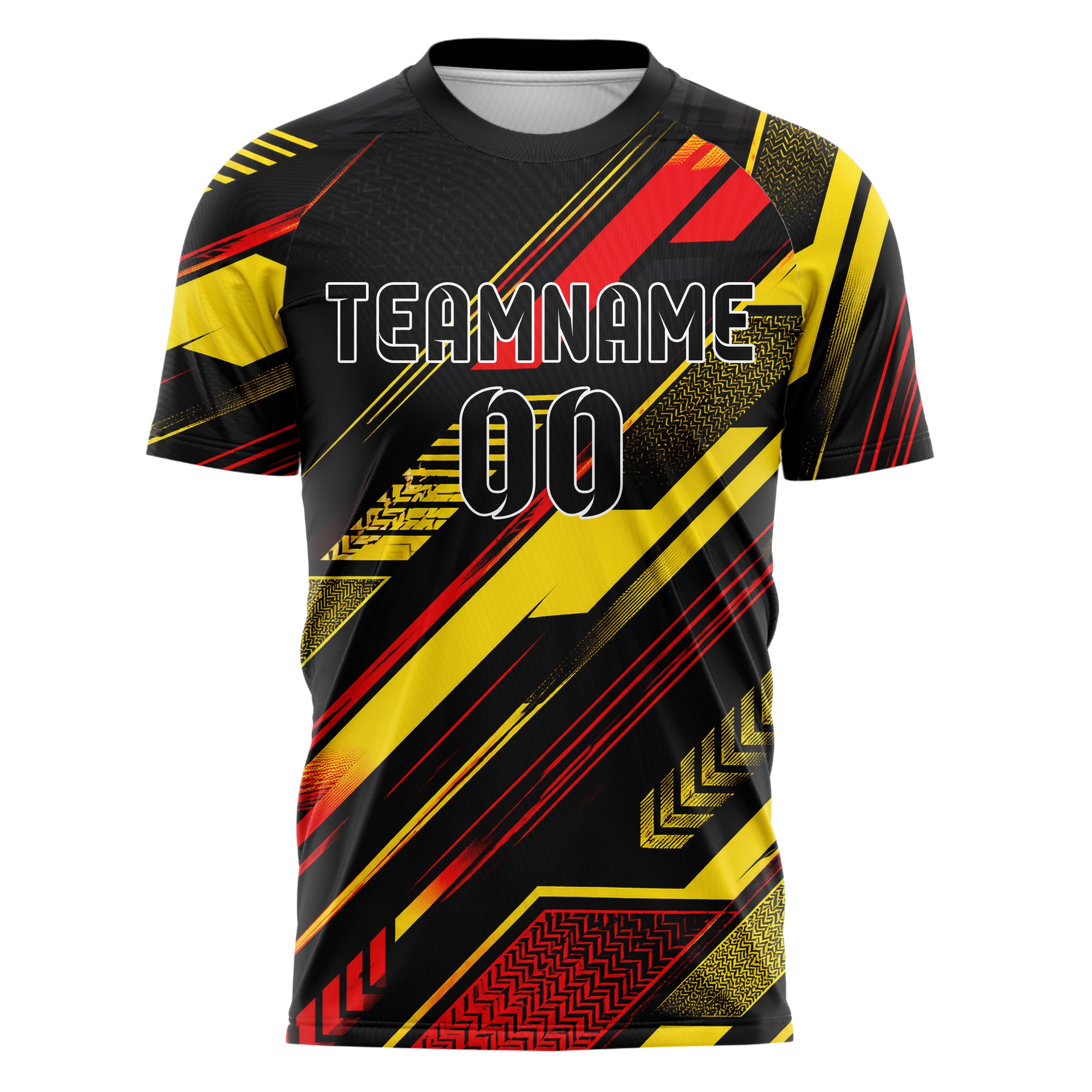Schwarz lebendiges Streifen Streifen mit Polygon Akzenten Design 13-0023 individuelles Fußballtrikot front