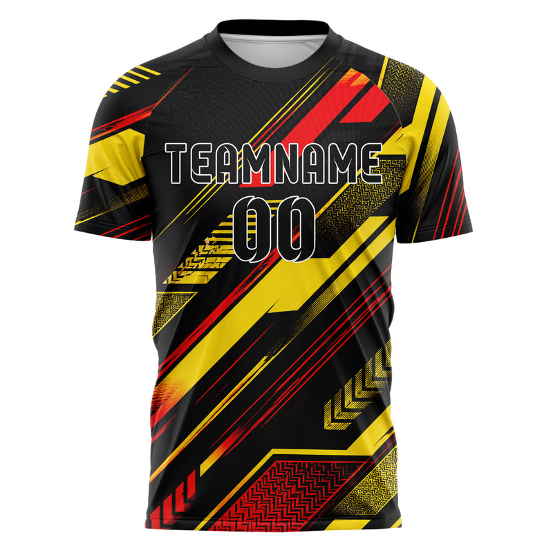 Schwarz lebendiges Streifen Streifen mit Polygon Akzenten Design 13-0023 individuelles Fußballtrikot front