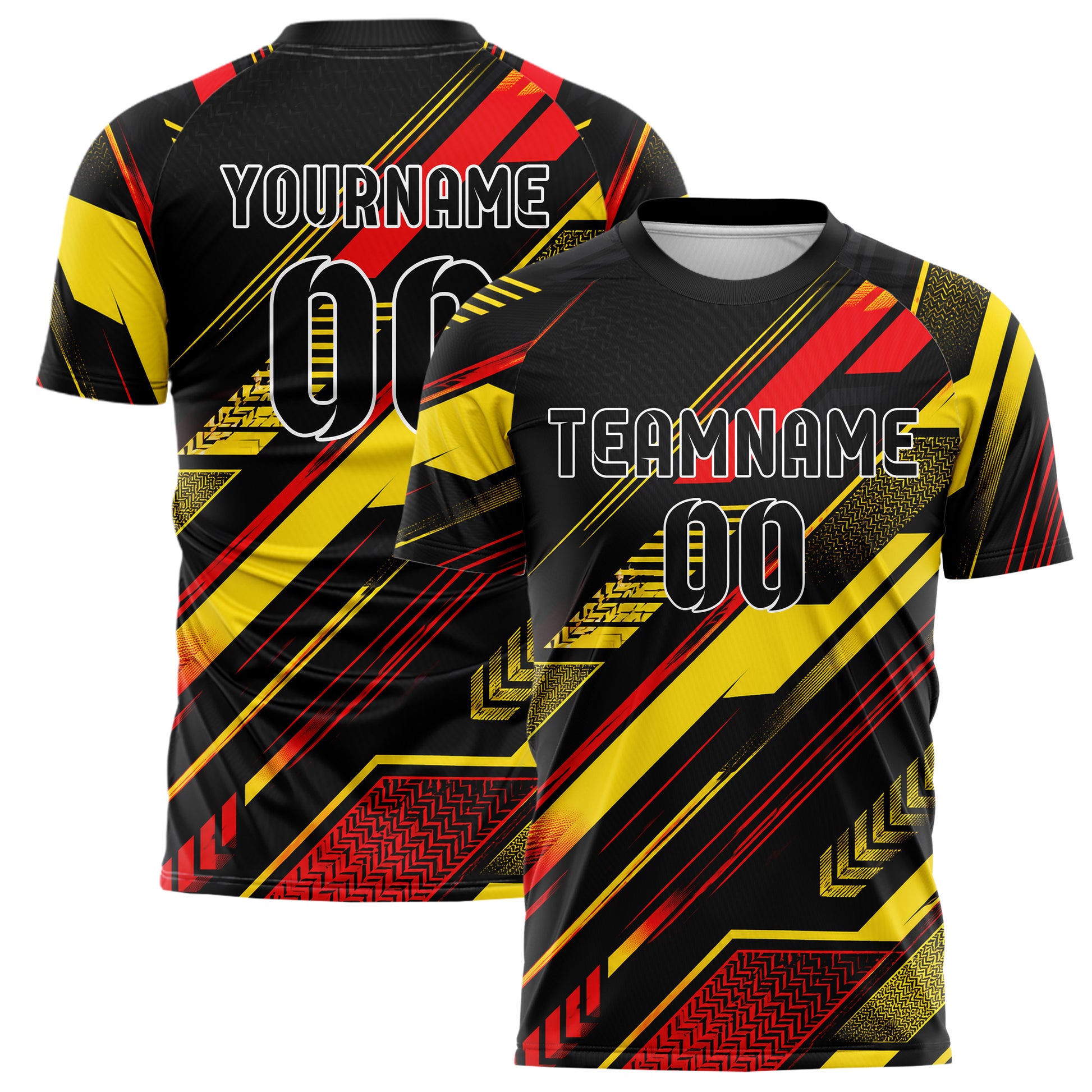 Schwarz lebendiges Streifen Streifen mit Polygon Akzenten Design 13-0023 individuelles Fußballtrikot main