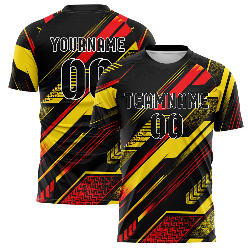Schwarz lebendiges Streifen Streifen mit Polygon Akzenten Design 13-0023 individuelles Fußballtrikot main