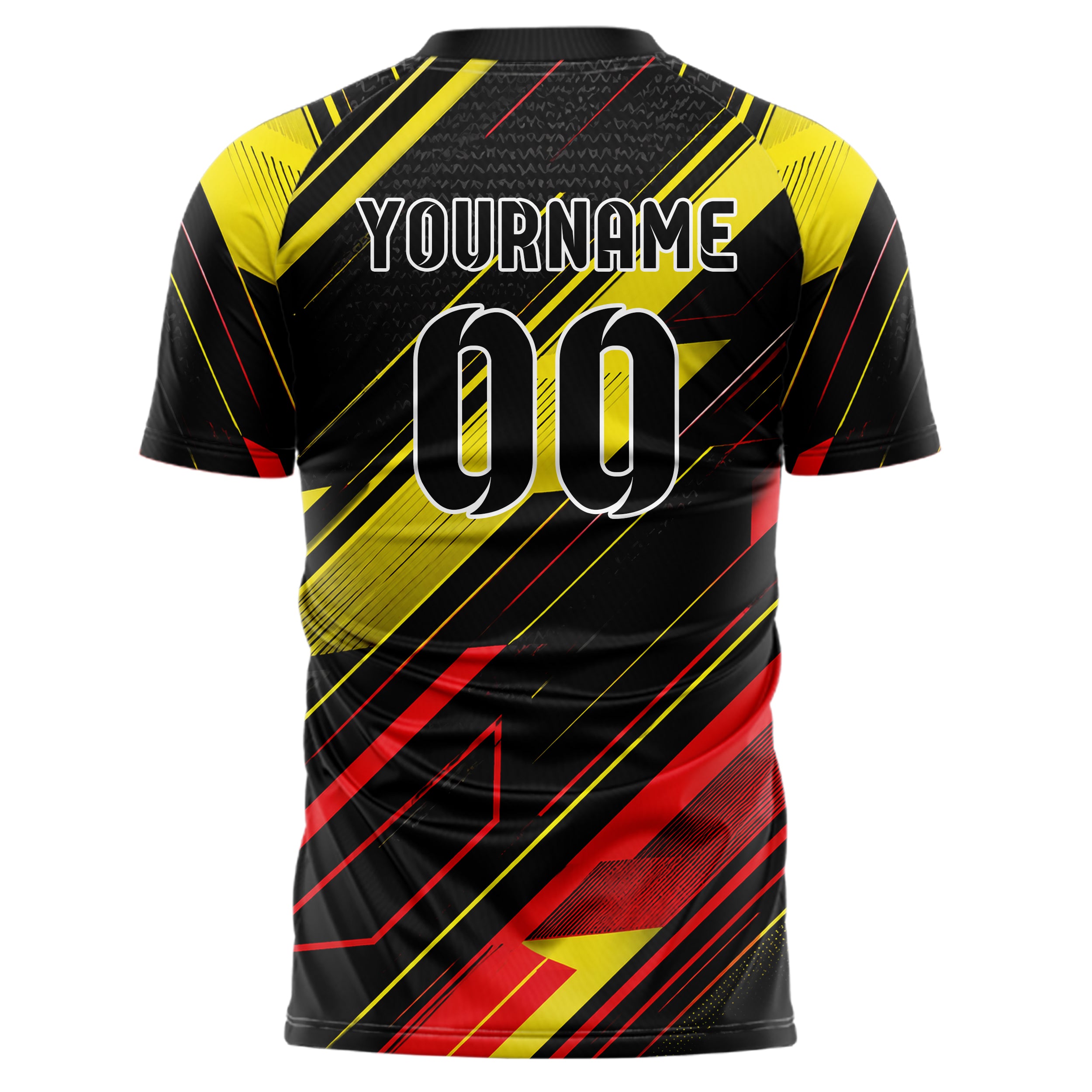 Schwarz lebendiges Streifen Streifen mit Polygon Akzenten Design 13-0095 individuelles Fußballtrikot back