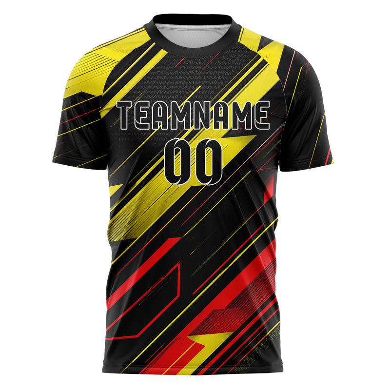 Schwarz lebendiges Streifen Streifen mit Polygon Akzenten Design 13-0095 individuelles Fußballtrikot front