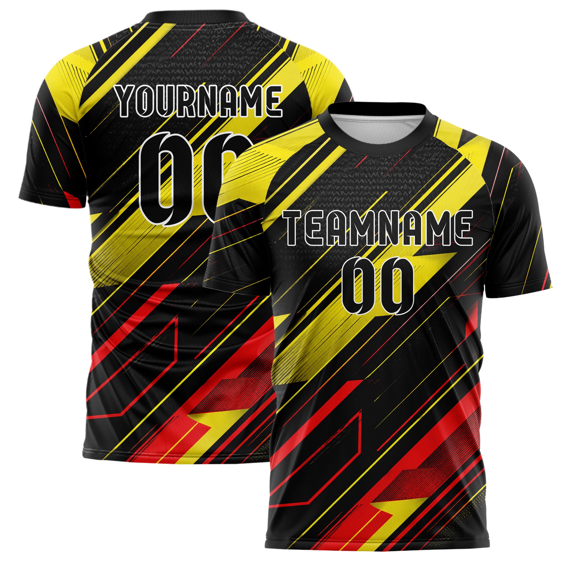 Schwarz lebendiges Streifen Streifen mit Polygon Akzenten Design 13-0095 individuelles Fußballtrikot main