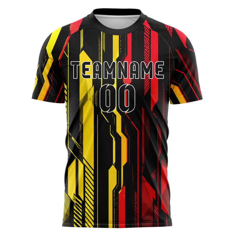 Schwarz lebendiges Streifen vertikale Baender Design 13-0092 individuelles Fußballtrikot front