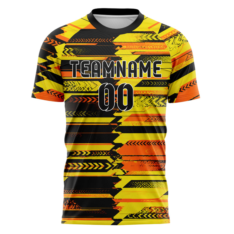 Gelb lebendiges Streifen horizontale Baender Design 13-0159 individuelles Fußballtrikot front