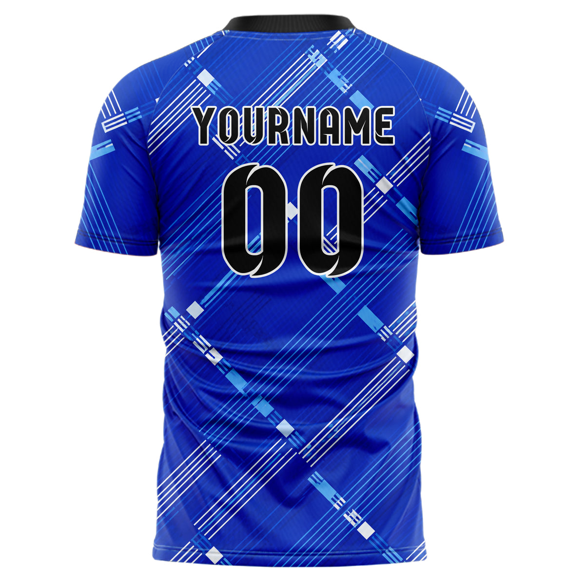 Royalblau lebendiges Streifen interlocking diagonal Grid Design 13-0166 individuelles Fußballtrikot back