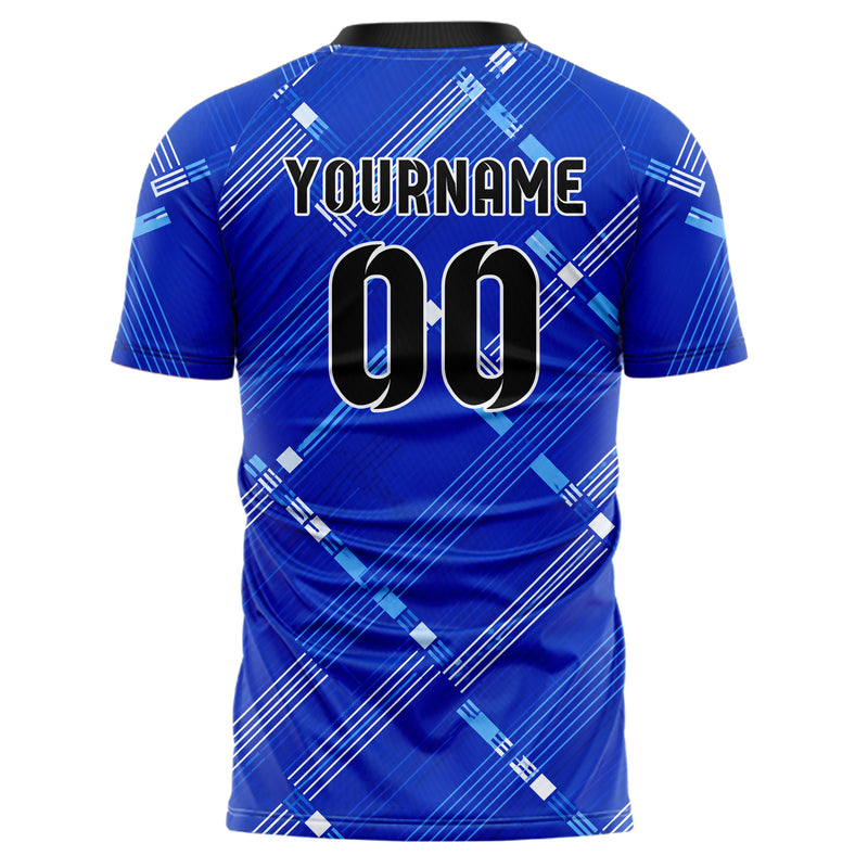 Royalblau lebendiges Streifen interlocking diagonal Grid Design 13-0166 individuelles Fußballtrikot back