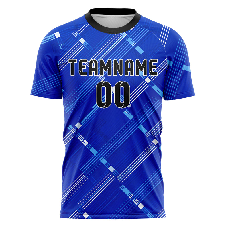 Royalblau lebendiges Streifen interlocking diagonal Grid Design 13-0166 individuelles Fußballtrikot front