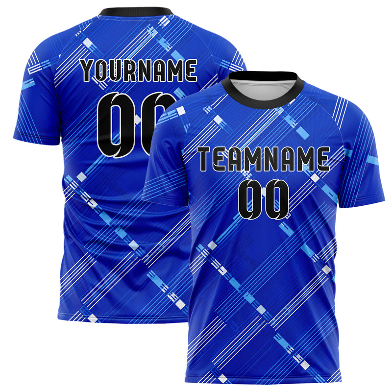 Royalblau lebendiges Streifen interlocking diagonal Grid Design 13-0166 individuelles Fußballtrikot main