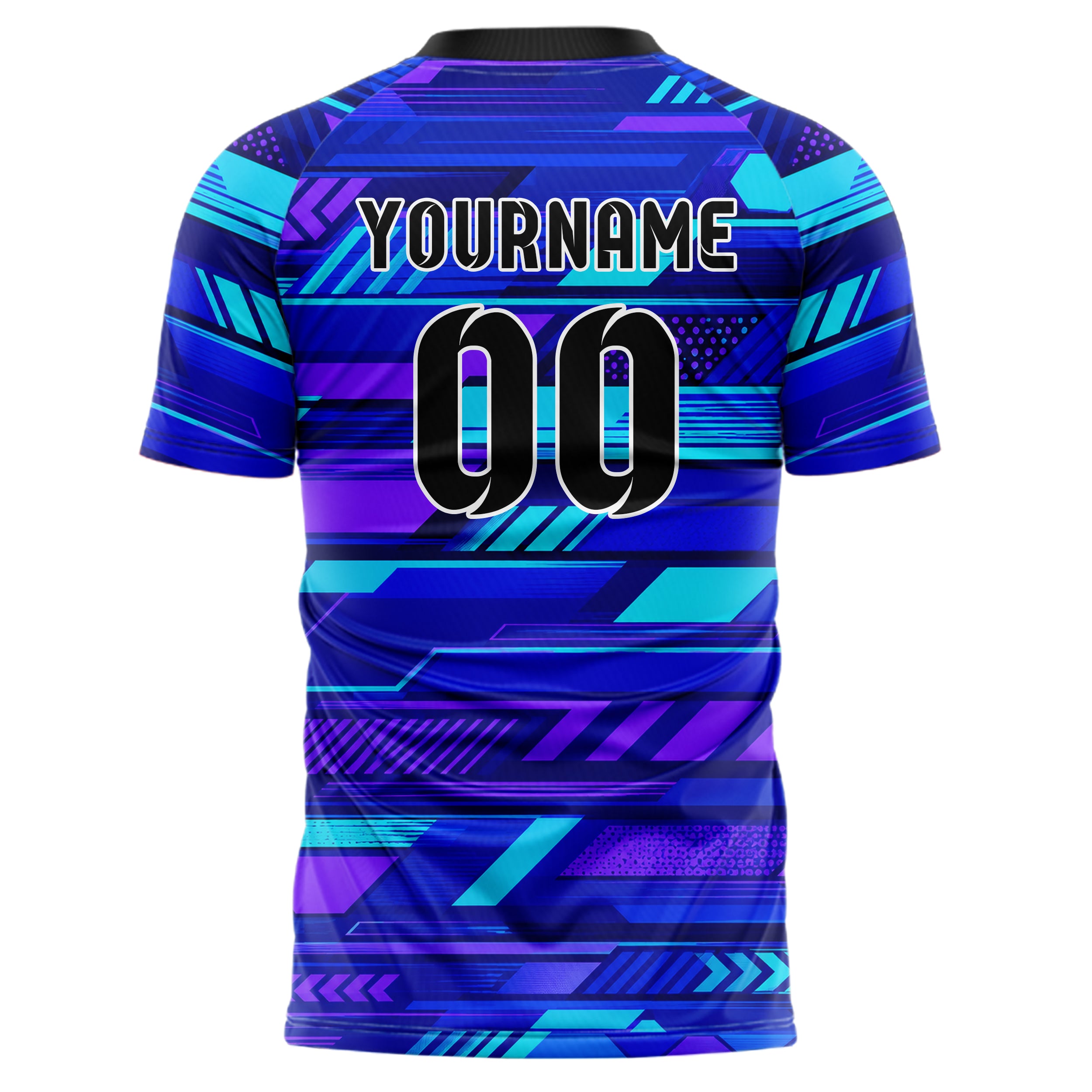 Royalblau lebendiges Streifen Streifen mit Polygon Akzenten Design 13-0089 individuelles Fußballtrikot back