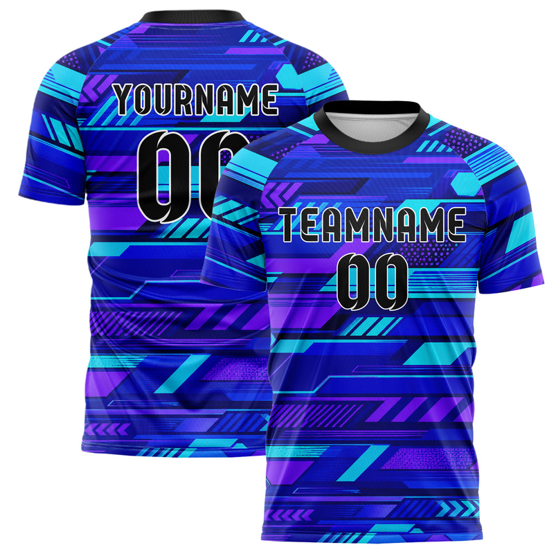 Royalblau lebendiges Streifen Streifen mit Polygon Akzenten Design 13-0089 individuelles Fußballtrikot main