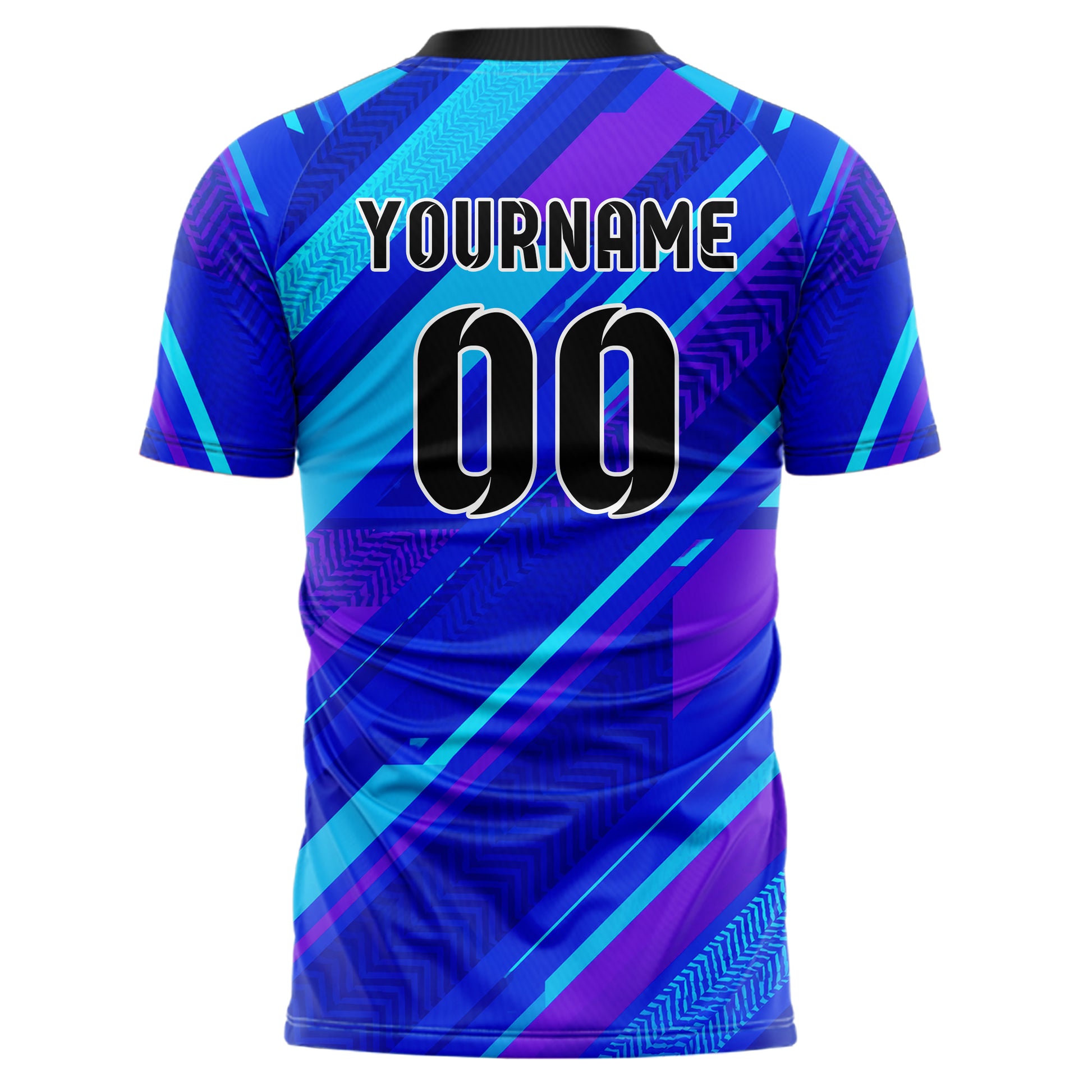 Royalblau lebendiges Streifen Streifen mit Polygon Akzenten Design 13-0155 individuelles Fußballtrikot back