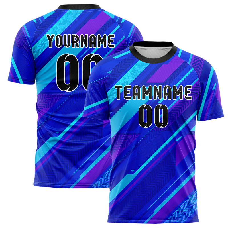 Royalblau lebendiges Streifen Streifen mit Polygon Akzenten Design 13-0155 individuelles Fußballtrikot main