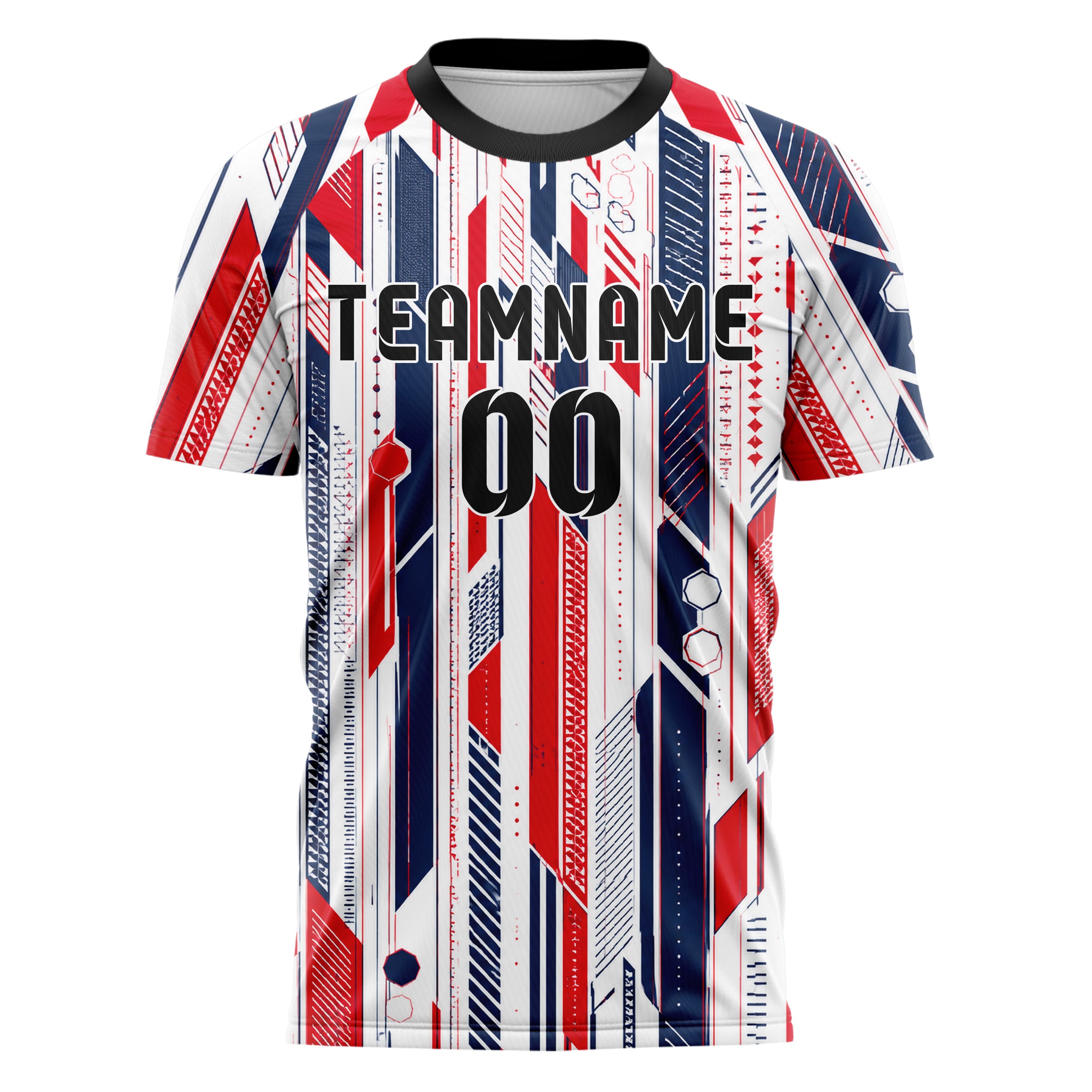 Weiss klassisches Streifen Streifen mit Polygon Akzenten Design 13-0017 individuelles Fußballtrikot front