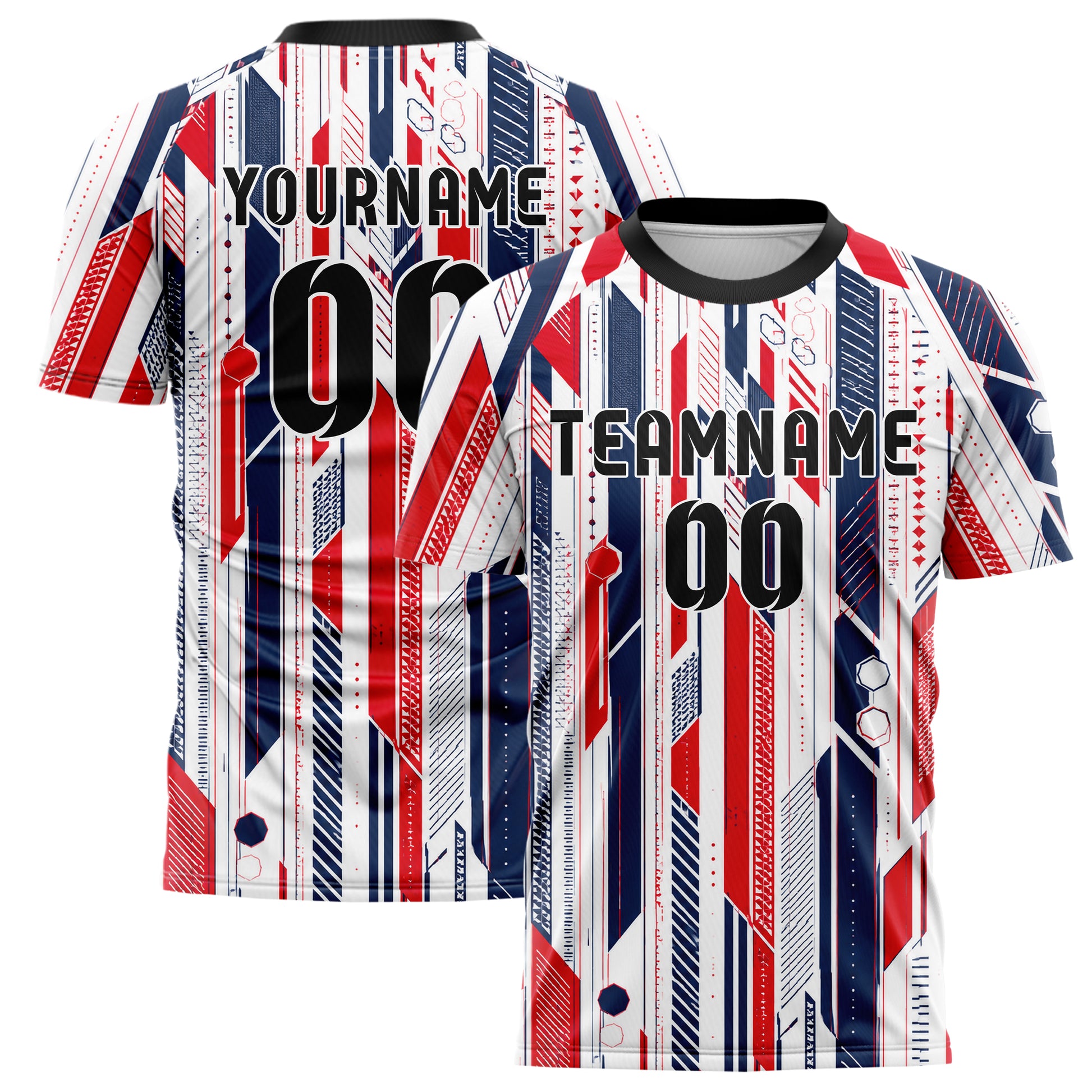 Weiss klassisches Streifen Streifen mit Polygon Akzenten Design 13-0017 individuelles Fußballtrikot main