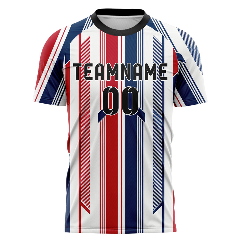 Weiss klassisches Streifen vertikale Baender Design 13-0062 individuelles Fußballtrikot front