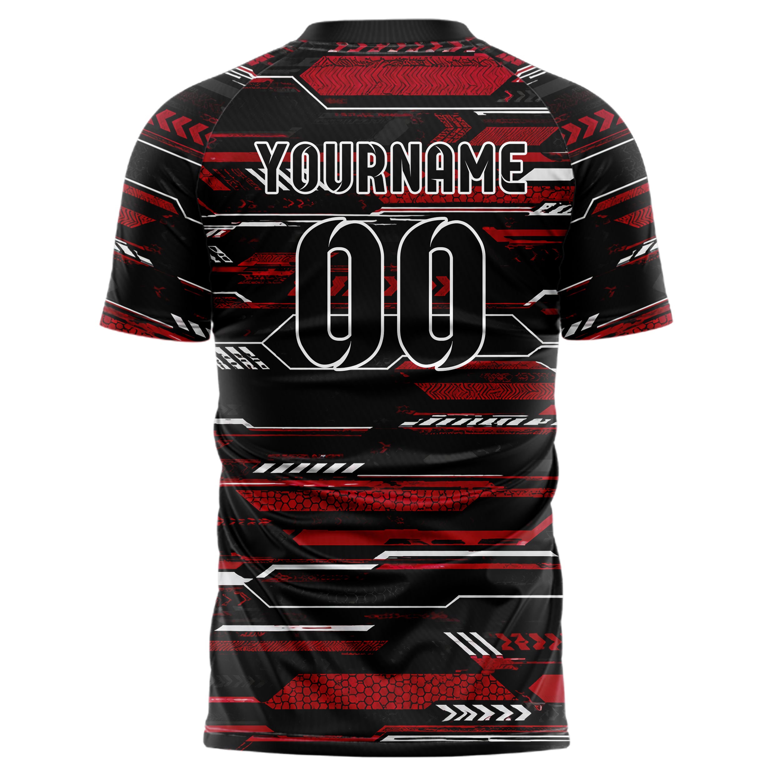 Schwarz dunkles Streifen Streifen mit Polygon Akzenten Design 13-0071 individuelles Fußballtrikot back