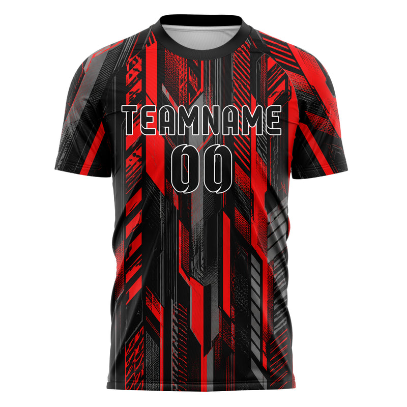 Rot lebendiges Streifen horizontale Baender Design 13-0033 individuelles Fußballtrikot front