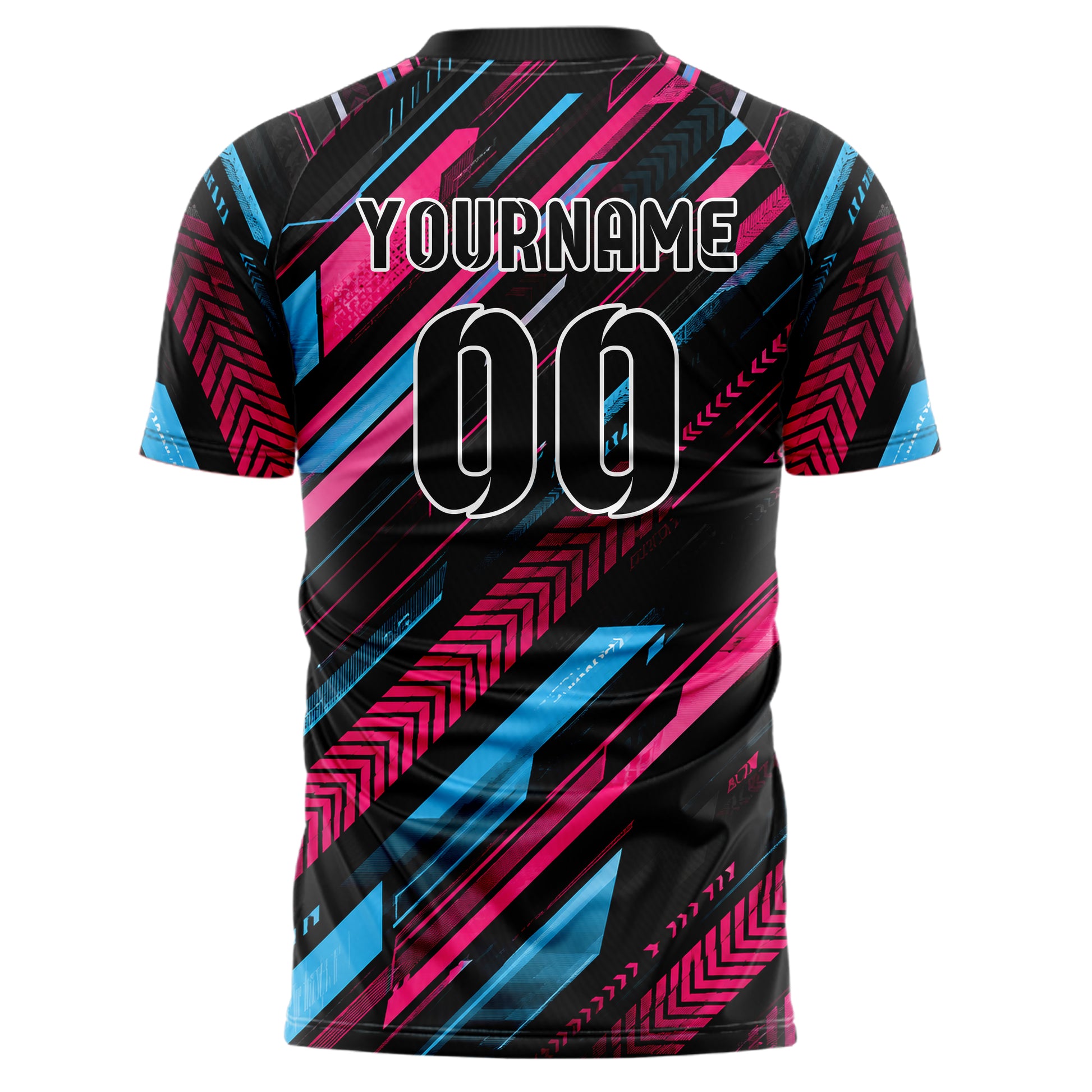 Schwarz lebendiges Streifen Streifen mit Polygon Akzenten Design 13-0035 individuelles Fußballtrikot back