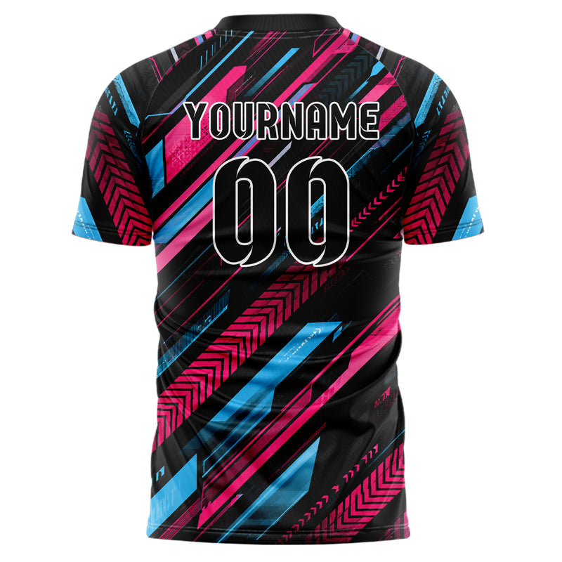 Schwarz lebendiges Streifen Streifen mit Polygon Akzenten Design 13-0035 individuelles Fußballtrikot back