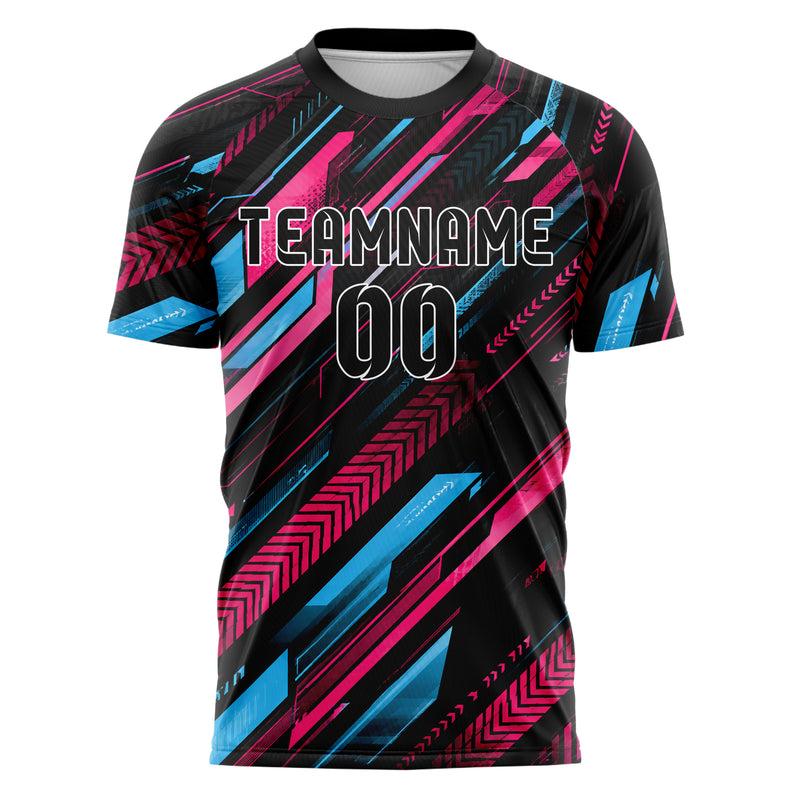 Schwarz lebendiges Streifen Streifen mit Polygon Akzenten Design 13-0035 individuelles Fußballtrikot front