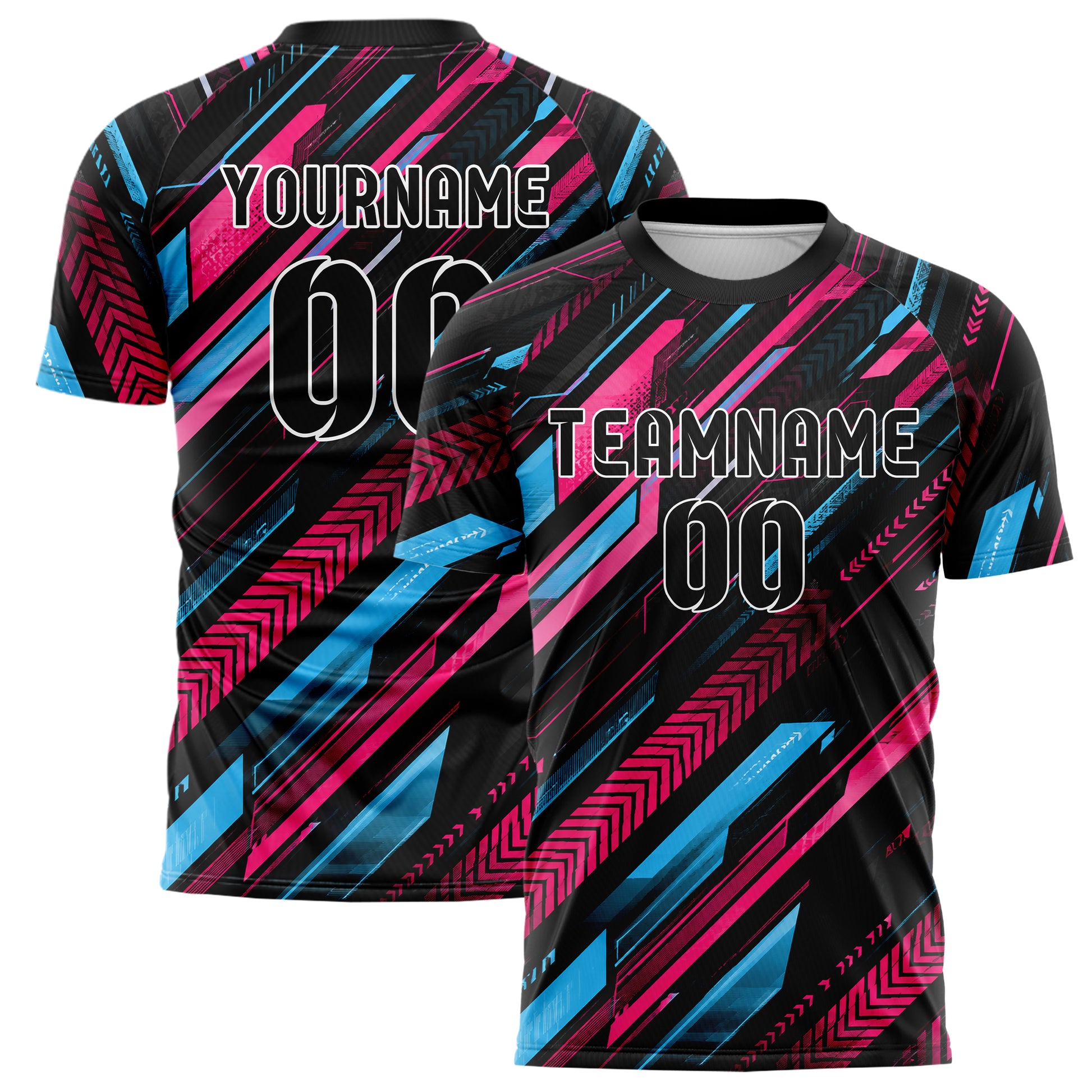 Schwarz lebendiges Streifen Streifen mit Polygon Akzenten Design 13-0035 individuelles Fußballtrikot main