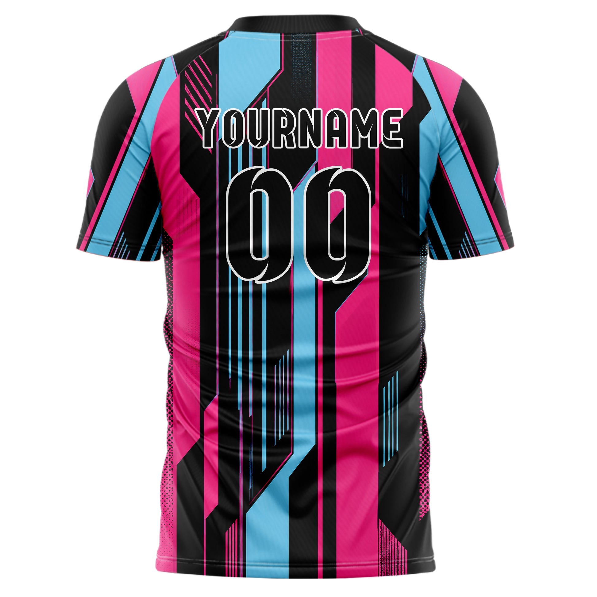 Schwarz lebendiges Streifen Streifen mit Polygon Akzenten Design 13-0041 individuelles Fußballtrikot back