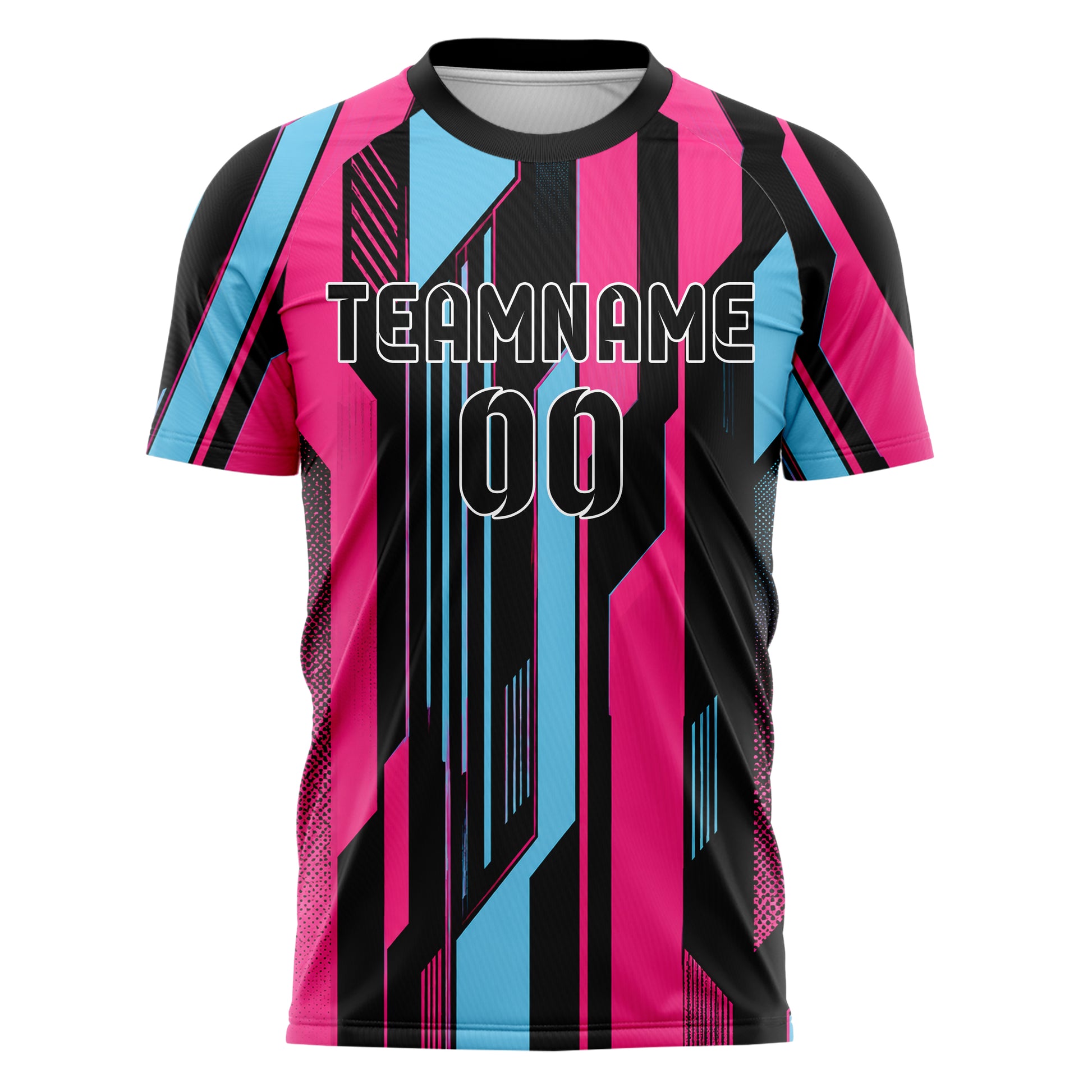Schwarz lebendiges Streifen Streifen mit Polygon Akzenten Design 13-0041 individuelles Fußballtrikot front
