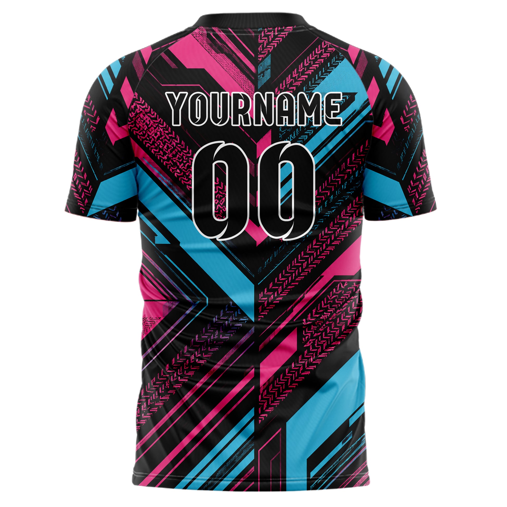 Schwarz lebendiges Streifen Streifen mit Polygon Akzenten Design 13-0107 individuelles Fußballtrikot back