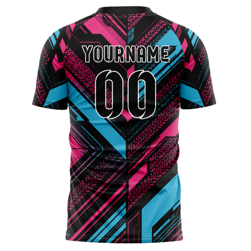 Schwarz lebendiges Streifen Streifen mit Polygon Akzenten Design 13-0107 individuelles Fußballtrikot back
