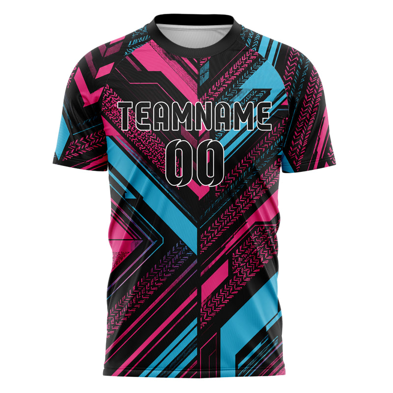 Schwarz lebendiges Streifen Streifen mit Polygon Akzenten Design 13-0107 individuelles Fußballtrikot front
