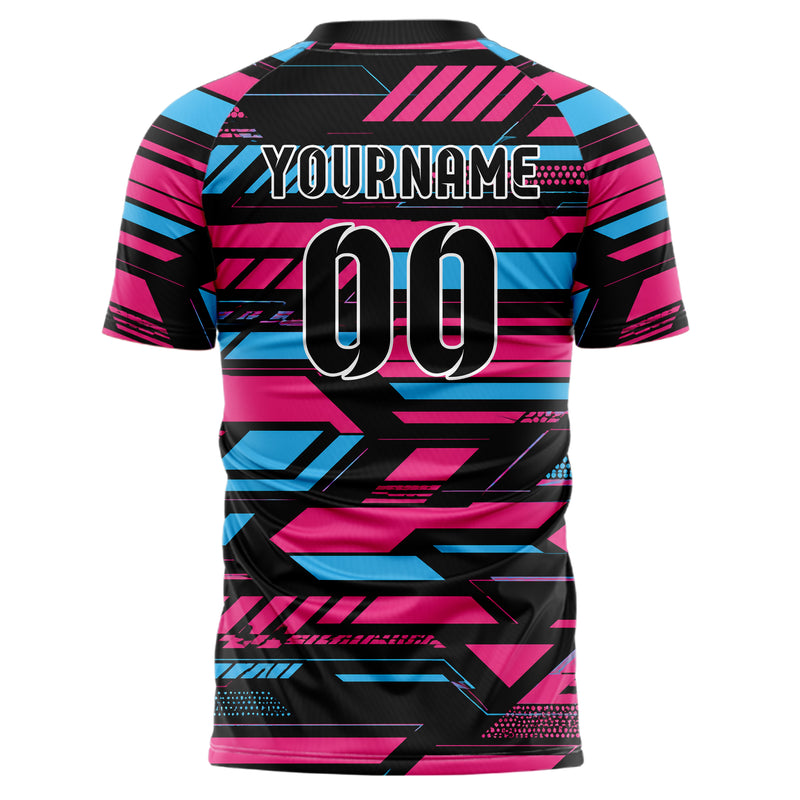 Schwarz lebendiges Streifen Streifen mit Polygon Akzenten Design 13-0161 individuelles Fußballtrikot back