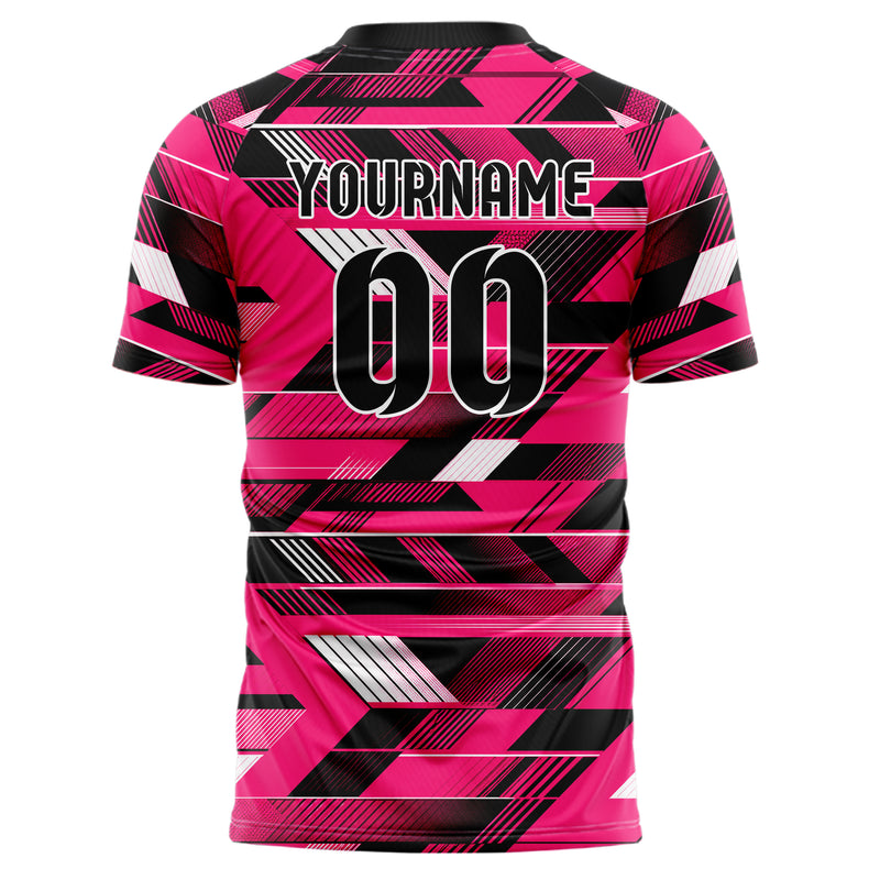 Hot Pink lebendiges Streifen interlocking diagonal Grid Design 13-0010 individuelles Fußballtrikot back