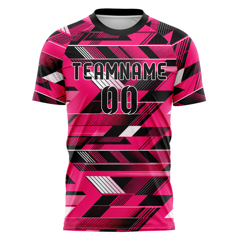 Hot Pink lebendiges Streifen interlocking diagonal Grid Design 13-0010 individuelles Fußballtrikot front