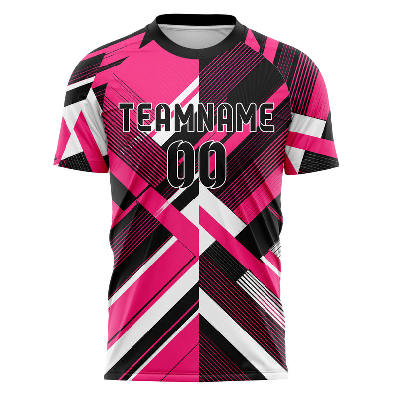 Hot Pink lebendiges Streifen interlocking diagonal Grid Design 13-0130 individuelles Fußballtrikot front
