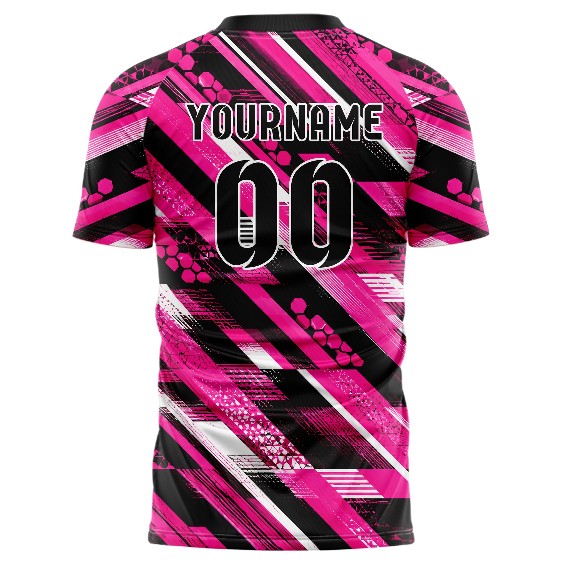 Hot Pink lebendiges Streifen interlocking diagonal Grid Design 13-0172 individuelles Fußballtrikot back