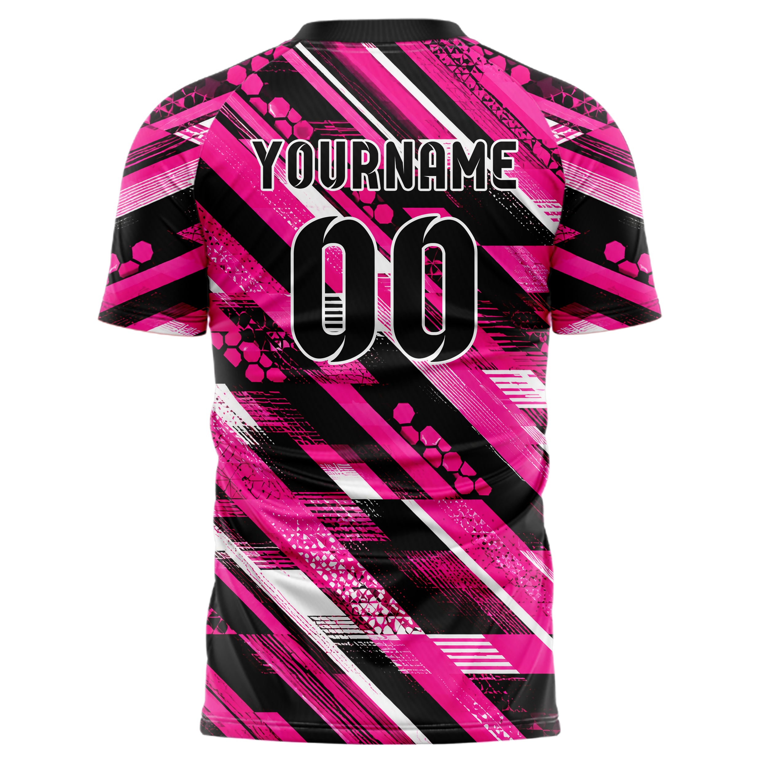 Hot Pink lebendiges Streifen interlocking diagonal Grid Design 13-0172 individuelles Fußballtrikot back