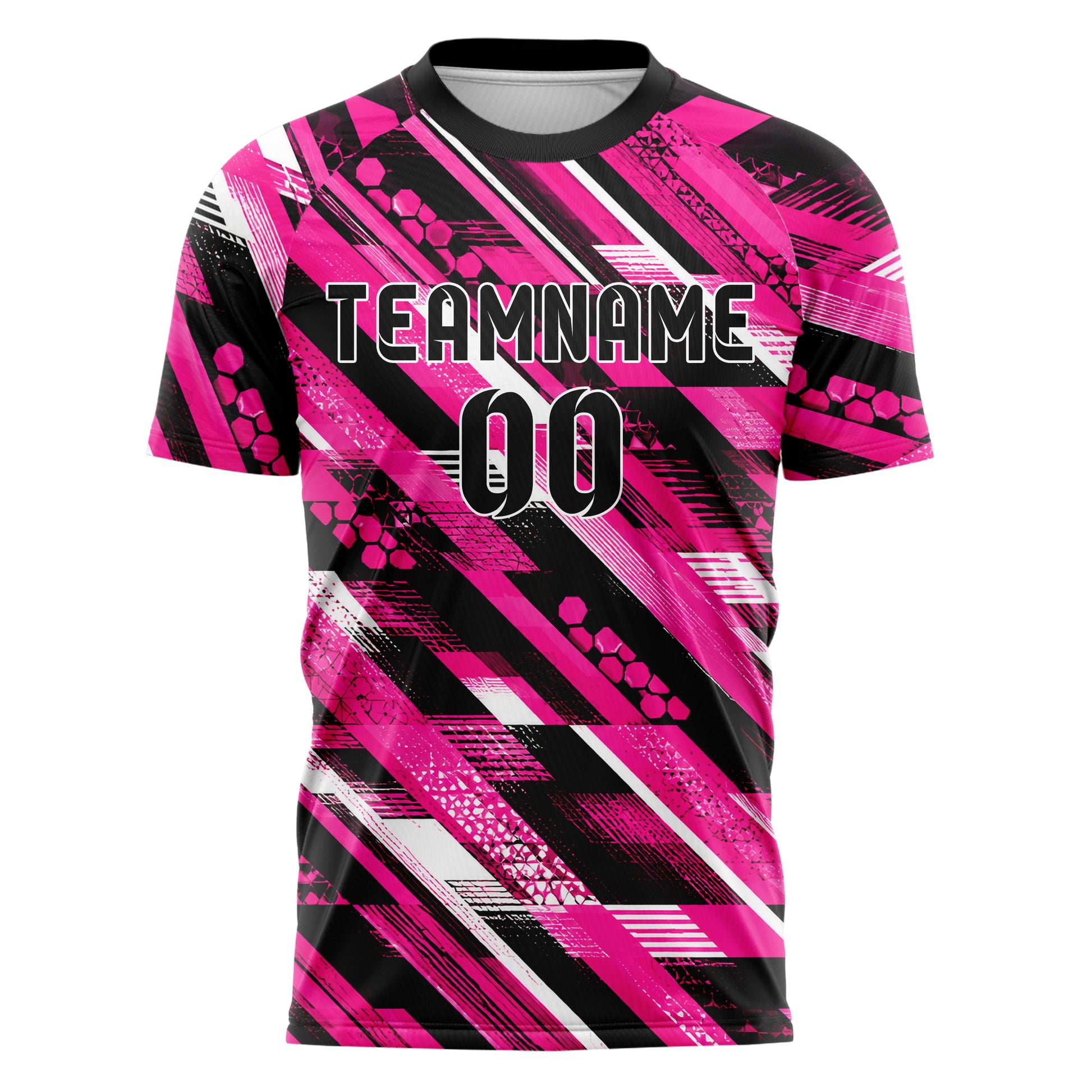 Hot Pink lebendiges Streifen interlocking diagonal Grid Design 13-0172 individuelles Fußballtrikot front