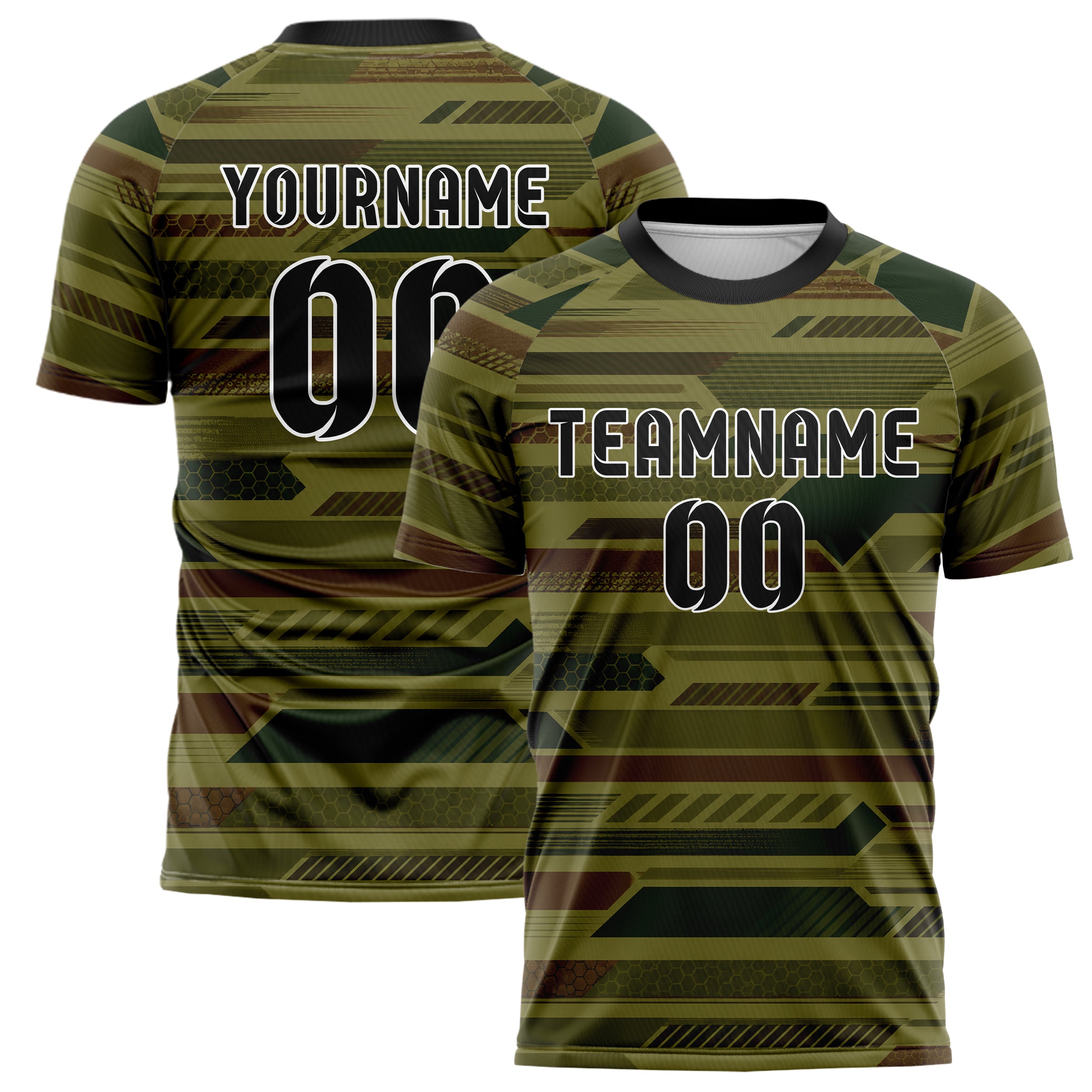 Olivgruen erdiges Streifen Streifen mit Polygon Akzenten Design 13-0029 individuelles Fußballtrikot main