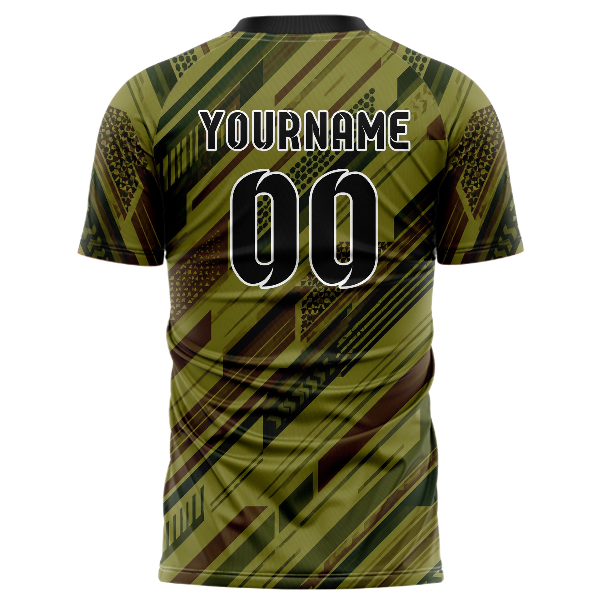 Olivgruen erdiges Streifen Streifen mit Polygon Akzenten Design 13-0065 individuelles Fußballtrikot back
