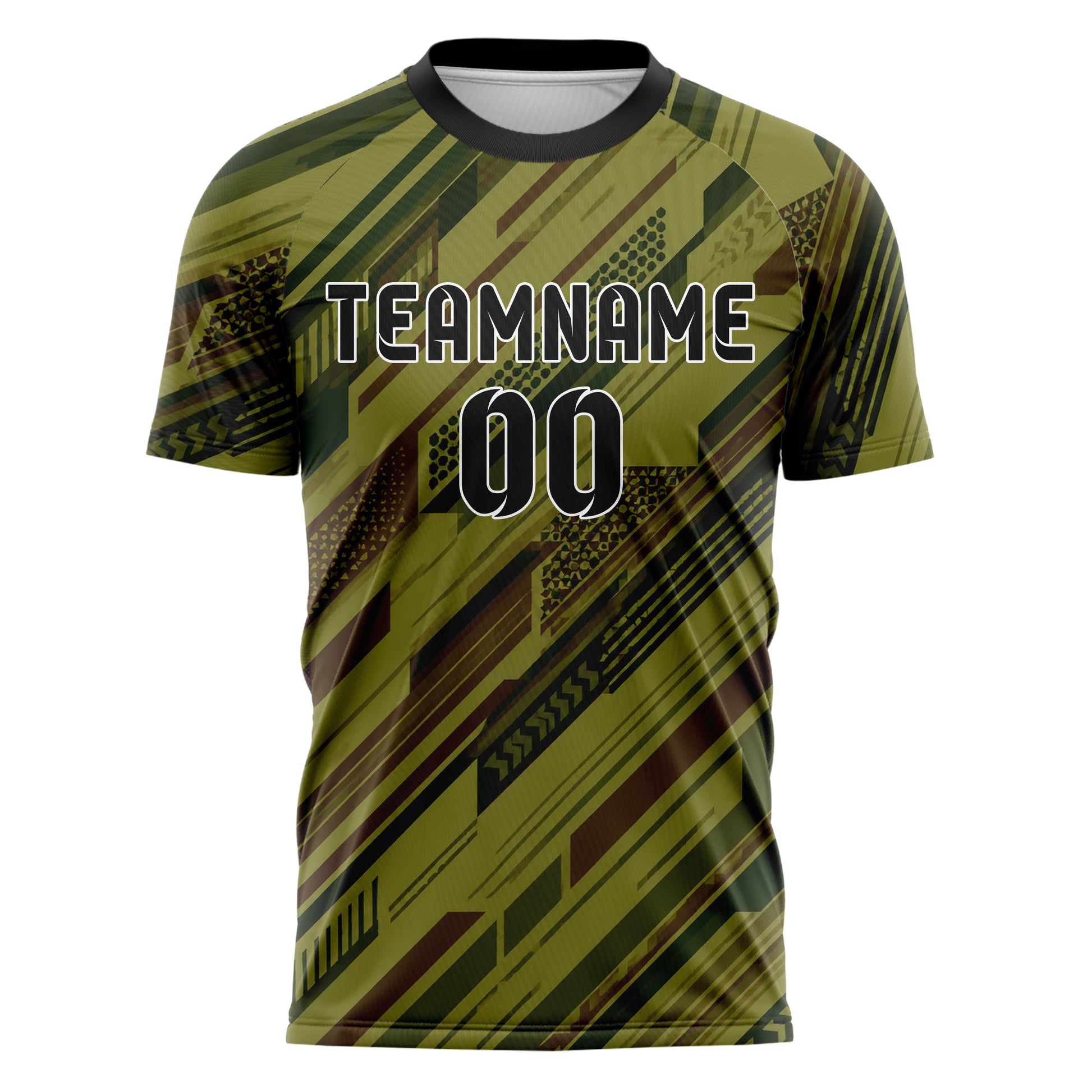 Olivgruen erdiges Streifen Streifen mit Polygon Akzenten Design 13-0065 individuelles Fußballtrikot front