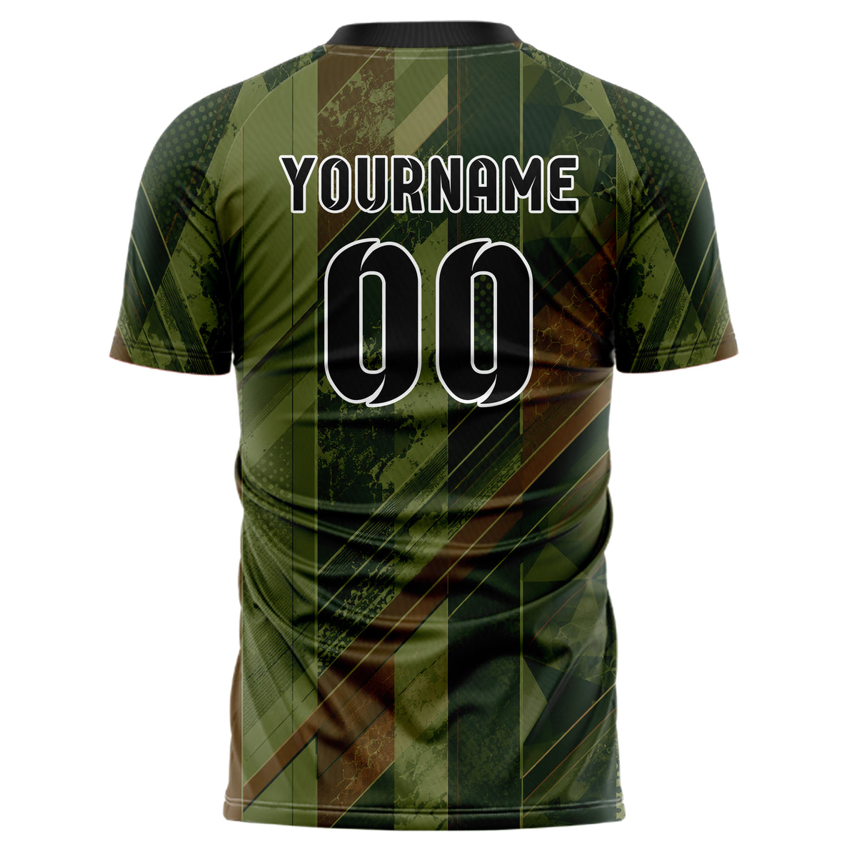 Olivgruen erdiges Streifen vertikale Baender Design 13-0020 individuelles Fußballtrikot back