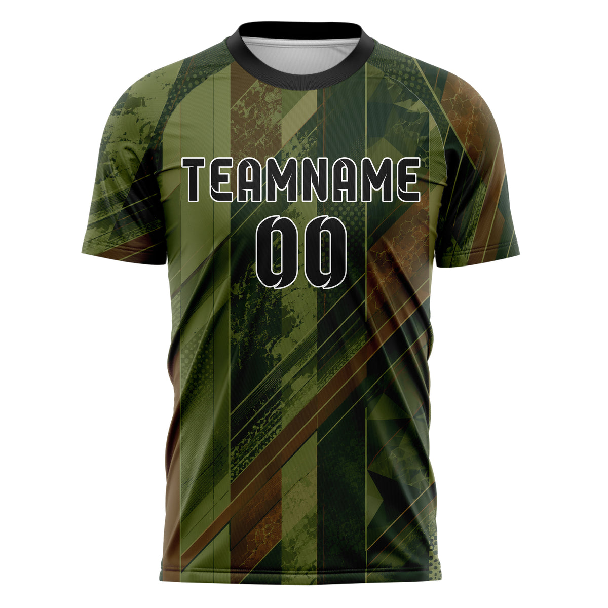 Olivgruen erdiges Streifen vertikale Baender Design 13-0020 individuelles Fußballtrikot front